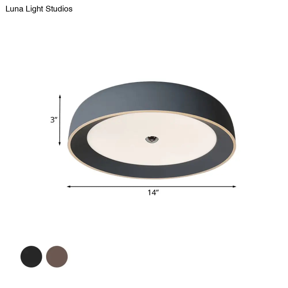 Contemporary Led Flushmount Ceiling Light For Bedroom - Grey/Coffee Tone Pivoting Ring Design