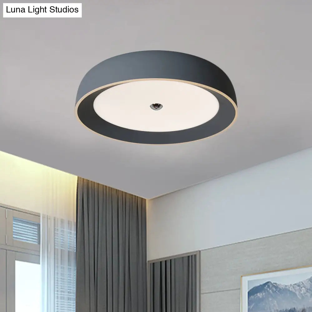 Contemporary Led Flushmount Ceiling Light For Bedroom - Grey/Coffee Tone Pivoting Ring Design
