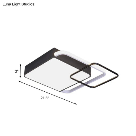 Contemporary Led Flushmount Lighting In Black Square Design – White/Warm Light 18’/21.5’ Wide
