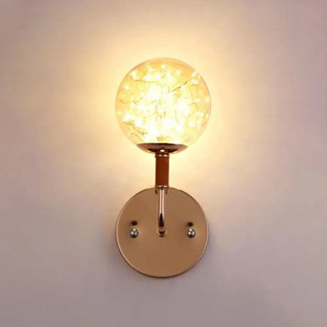 Contemporary Led Glass Wall Mount Light With Bedroom Starry Theme Gold / Amber