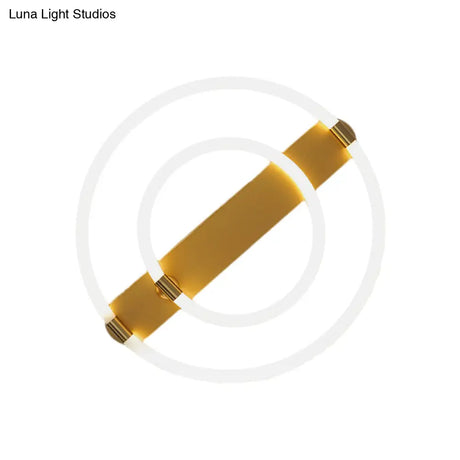 Contemporary Led Gold Ceiling Fixture - Iron Rings And Oblong Flush Lamp 16’/19.5’ W Warm/White