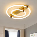 Contemporary Led Gold Ceiling Fixture - Iron Rings And Oblong Flush Lamp 16’/19.5’ W Warm/White