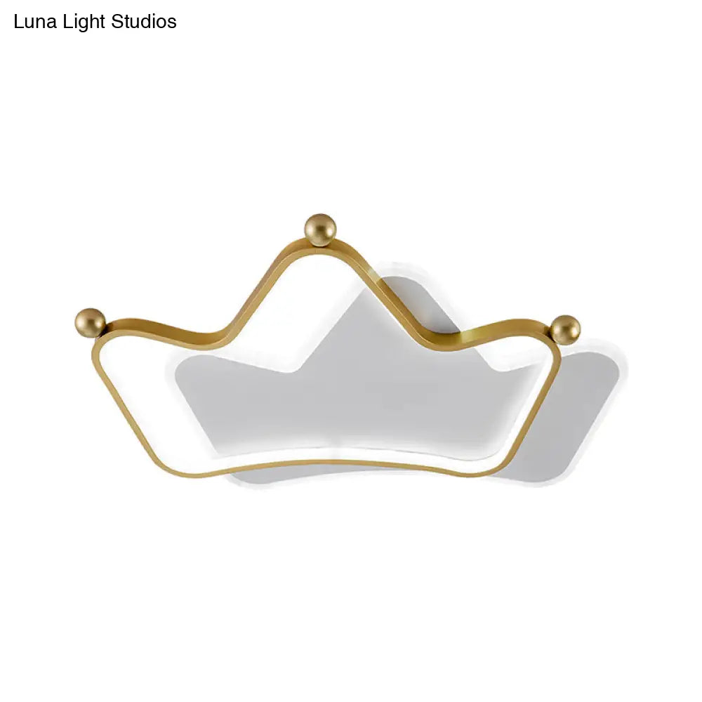 Contemporary Led Gold Flush Mount Ceiling Light With Overlapped Crown And Metallic Finish