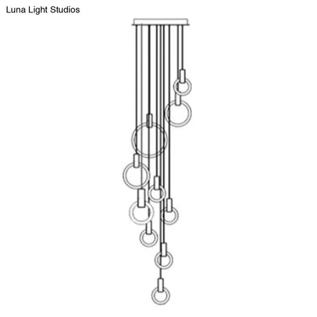 Contemporary Led Gold Pendant Light: Ring Shaped Acrylic Ideal For Staircase