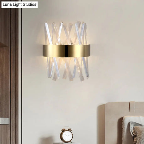 Contemporary Led Gold Sconce Light With Clear Crystal Prism For Bedroom