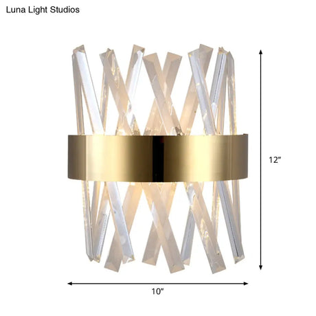 Contemporary Led Gold Sconce Light With Clear Crystal Prism For Bedroom