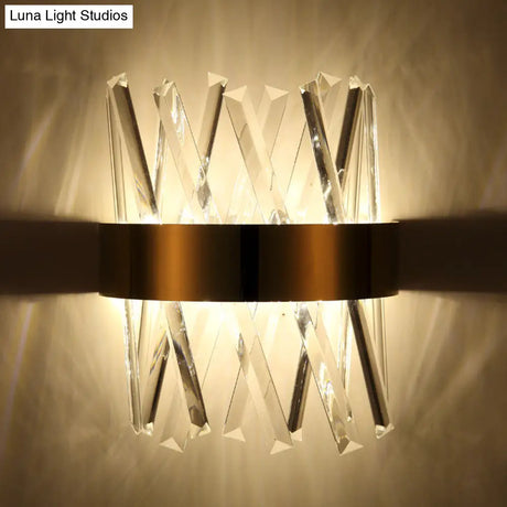 Contemporary Led Gold Sconce Light With Clear Crystal Prism For Bedroom