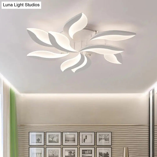 Contemporary Led Leaf Shaped Flushmount Lighting With Acrylic Diffuser - 3/12/15 Lights White