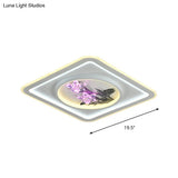 Contemporary Led Metal Ceiling Fixture: White Round/Square Flush Mount Lamp With Crystal Flower Deco