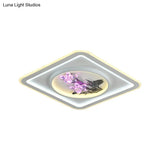 Contemporary Led Metal Ceiling Fixture: White Round/Square Flush Mount Lamp With Crystal Flower Deco