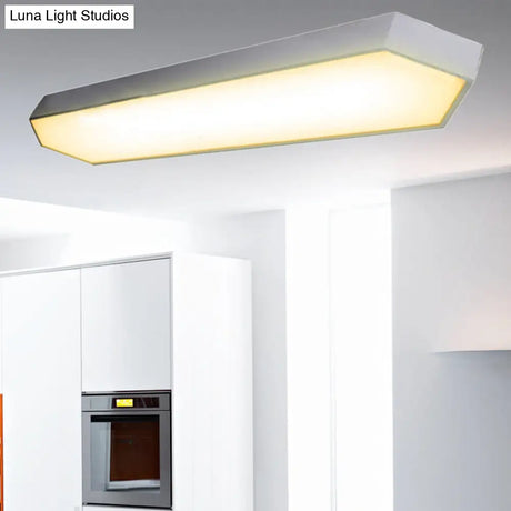 Contemporary Led Metal Strip Flush Mount Lighting - White/Black/Silver 4’/8’ Wide 3 Light Options