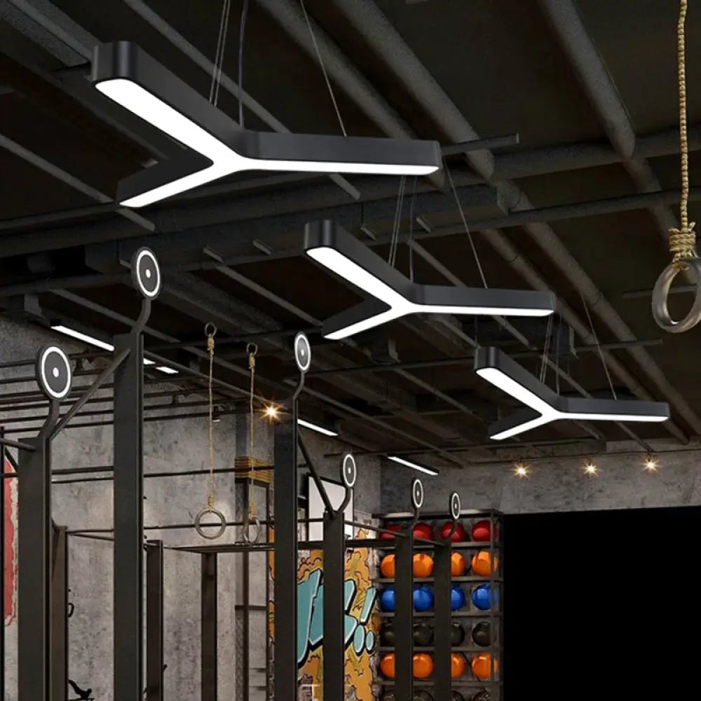 Contemporary Led Pendant Lamp For Gymnasium - Metal Y-Shaped Ceiling Light