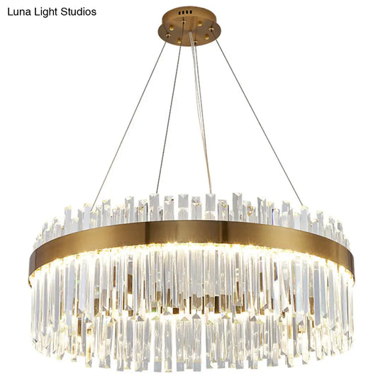 Contemporary Led Pendant Lamp With Crystal Shade & Gold Finish