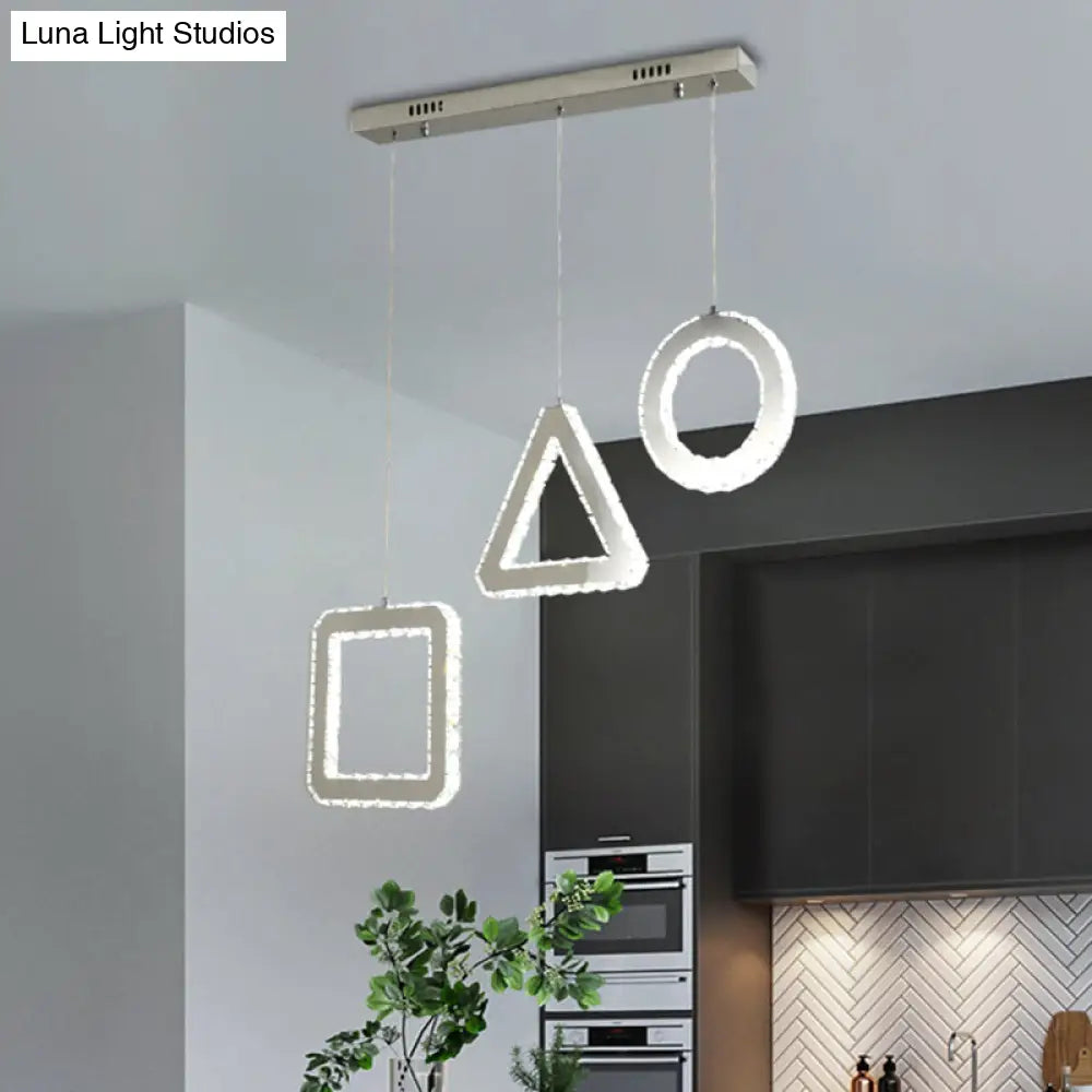 Contemporary Led Pendant Lighting With Clear Crystals And Stainless-Steel Finish / Linear