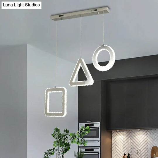 Contemporary Led Pendant Lighting With Clear Crystals And Stainless-Steel Finish / Linear