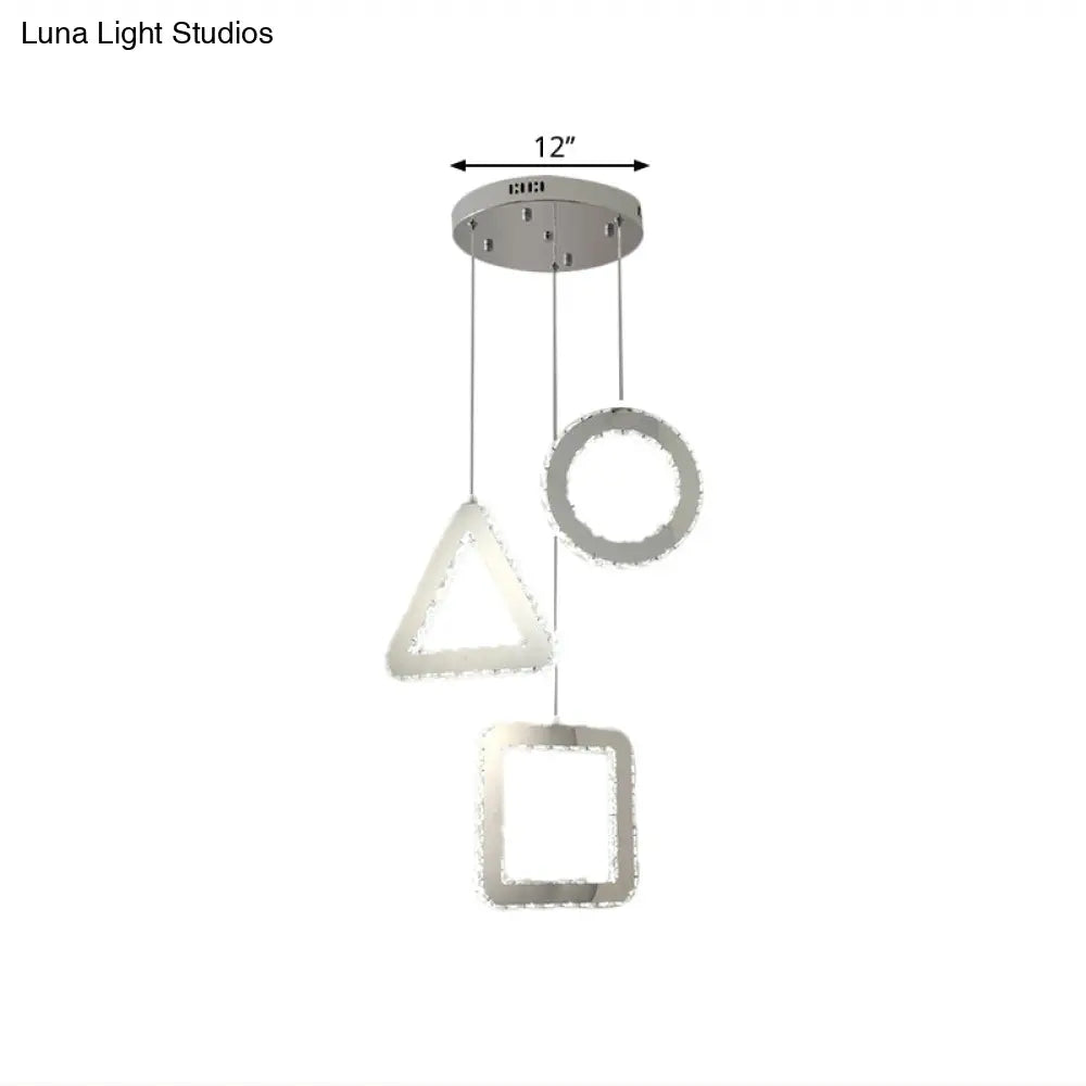Contemporary Led Pendant Lighting With Clear Crystals And Stainless-Steel Geometric Design