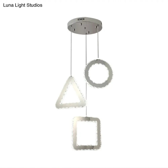 Contemporary Led Pendant Lighting With Clear Crystals And Stainless-Steel Finish