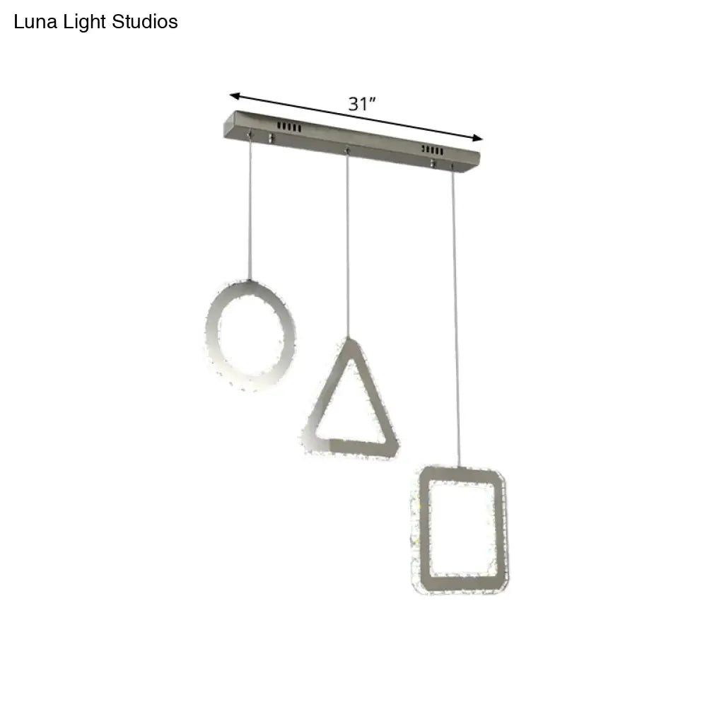 Contemporary Led Pendant Lighting With Clear Crystals And Stainless-Steel Geometric Design