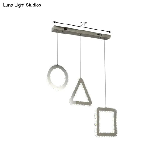Contemporary Led Pendant Lighting With Clear Crystals And Stainless-Steel Geometric Design