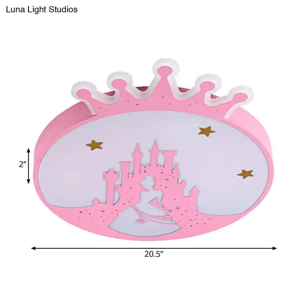 Contemporary Led Pink Acrylic Round Ceiling Light With Princess Pattern