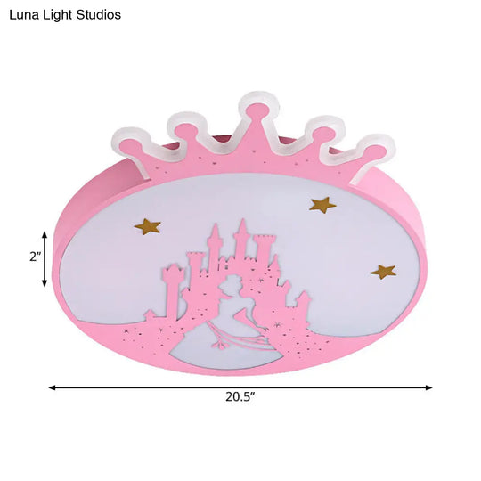 Contemporary Led Pink Acrylic Round Ceiling Light With Princess Pattern