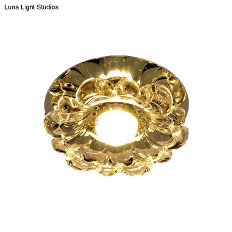 Contemporary Led Scalloped Flush Mount Light With Chrome Finish And Beveled Crystal - Warm/White
