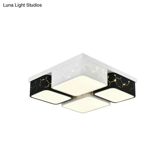 Contemporary Led Square Flush Ceiling Light In Black Acrylic Warm/White Lighting - Bedroom Mount