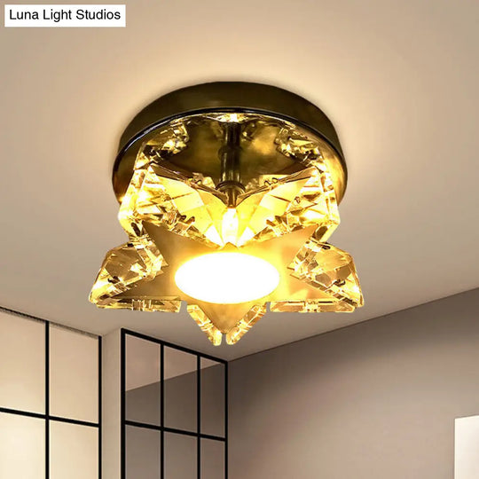 Contemporary Led Star Shaped Ceiling Mounted Fixture - Clear Crystal Nickel Warm/White Light Bedroom