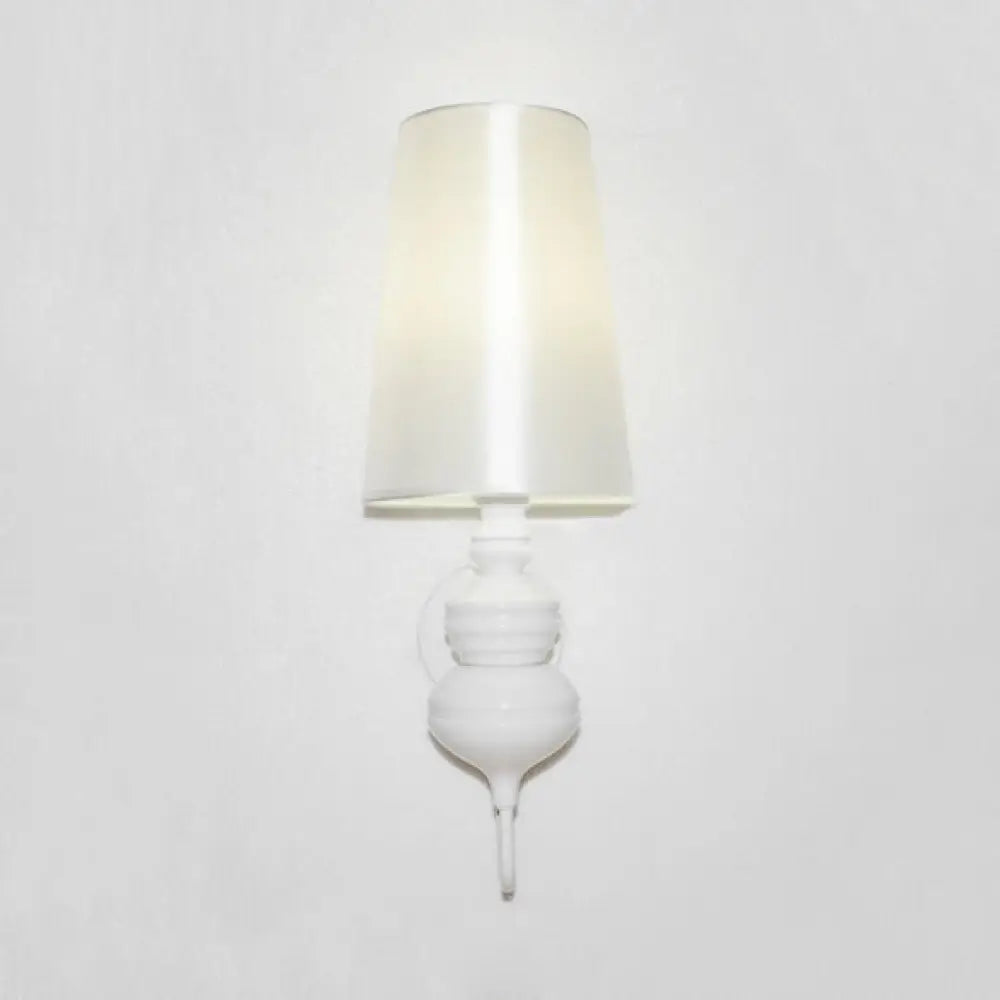 Contemporary Led Tapered Wall Sconce Light 6/8/10 Dia Fabric White/Black/Silver White / 6