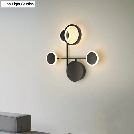 Contemporary Led Wall Sconce In Metallic Round Design - Black 2/3/4 Lights