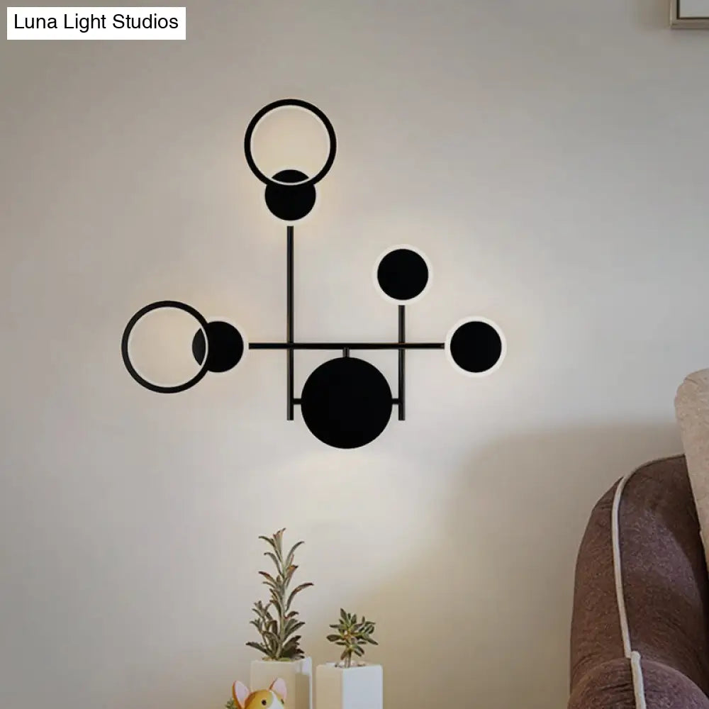 Contemporary Led Wall Sconce In Metallic Round Design - Black 2/3/4 Lights