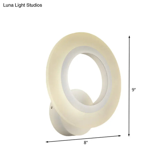 Contemporary Led Wall Sconce Lamp - White Ring Design With Acrylic Shade Warm/White Light