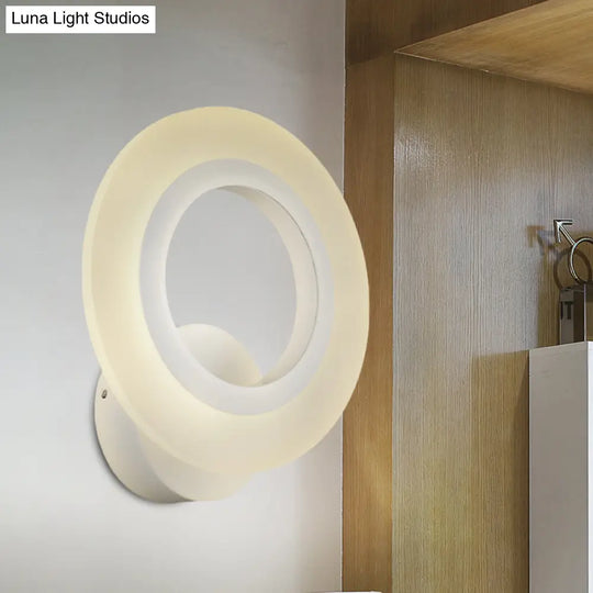 Contemporary Led Wall Sconce Lamp - White Ring Design With Acrylic Shade Warm/White Light