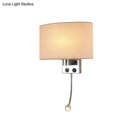 Contemporary Led Wall Sconce With Fabric Shade - Chrome/Champagne Oval Mount Light