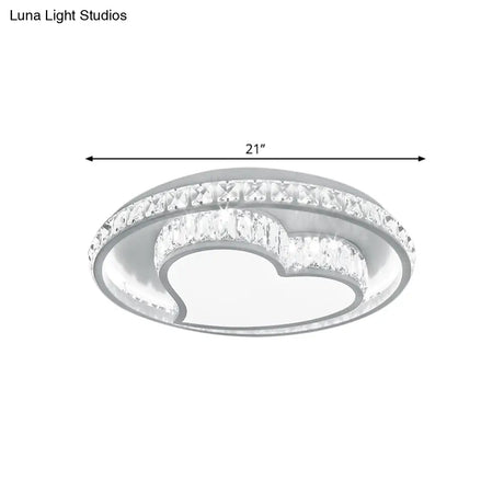 Contemporary Led White Ceiling Mount Fixture With Butterfly/Loving Heart Clear Crystal Blocks