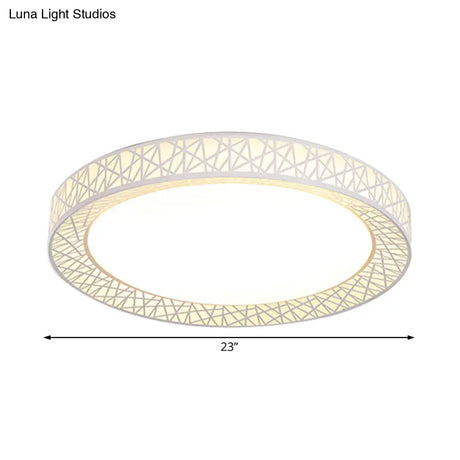 Contemporary Led White Flush Mount Lamp For Bedroom - 15’/19’/23’ Wide Ring Acrylic Lighting Fixture