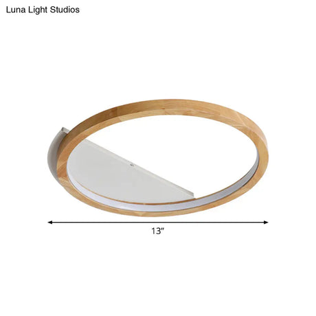 Contemporary Led Wood Ring Flush Mount Ceiling Light In Beige - 13’/17’/21’ Width