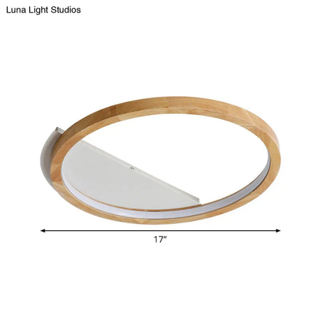 Contemporary Led Wood Ring Flush Mount Ceiling Light In Beige - 13’/17’/21’ Width