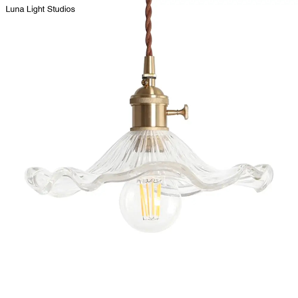 Contemporary Lotus Leaf Pendant Lamp - Clear Glass One Light Hanging Fixture For Hallway Foyer