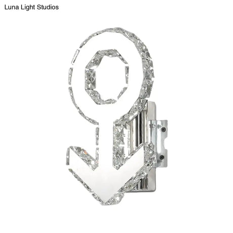Contemporary Male Sign Wall Lamp - Crystal Block Led Hallway Lighting In Stainless Steel Warm/White