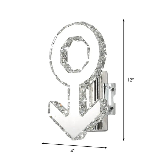 Contemporary Male Sign Wall Lamp - Crystal Block Led Hallway Lighting In Stainless Steel Warm/White