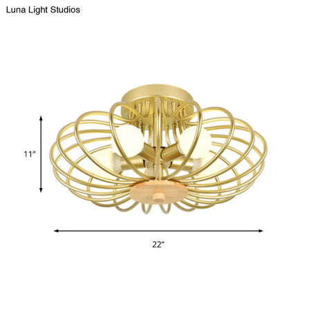 Contemporary Melon Flush Mount Light In Gold - Perfect For Corridors