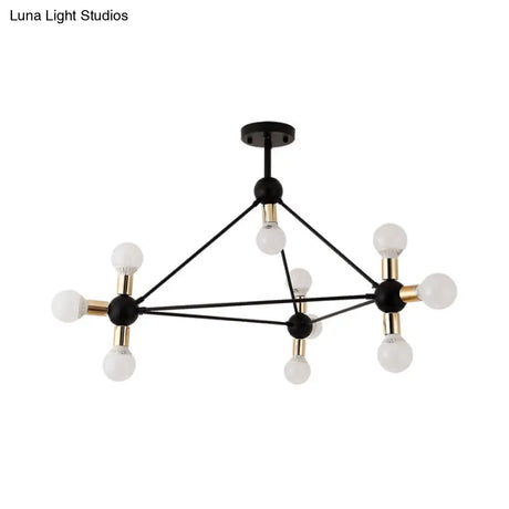 Contemporary Metal 10-Light Black Semi Flush Ceiling Light With Naked Bulb Design