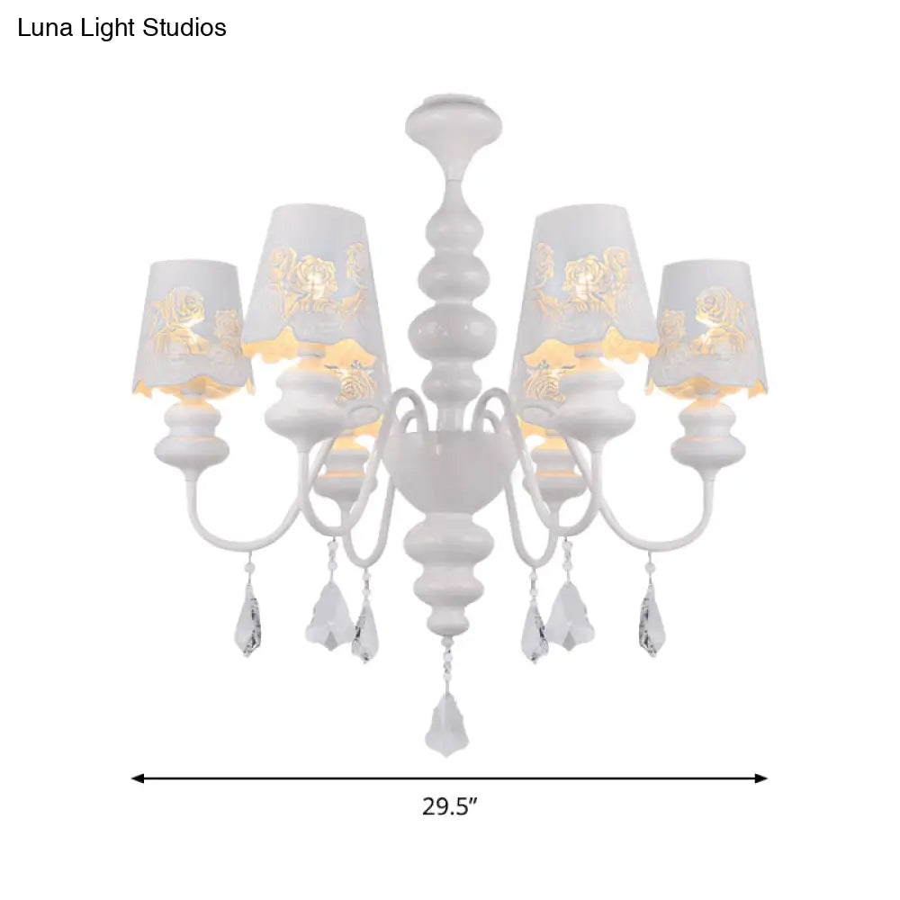 Contemporary Metal Cone Chandelier With Clear Crystal White Pendant Light