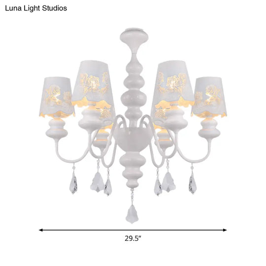 Contemporary Metal Cone Chandelier With Clear Crystal White Pendant Light