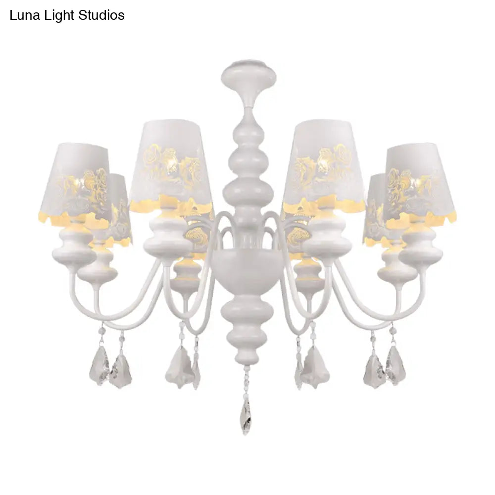 Contemporary Metal Cone Chandelier With Clear Crystal White Pendant Light