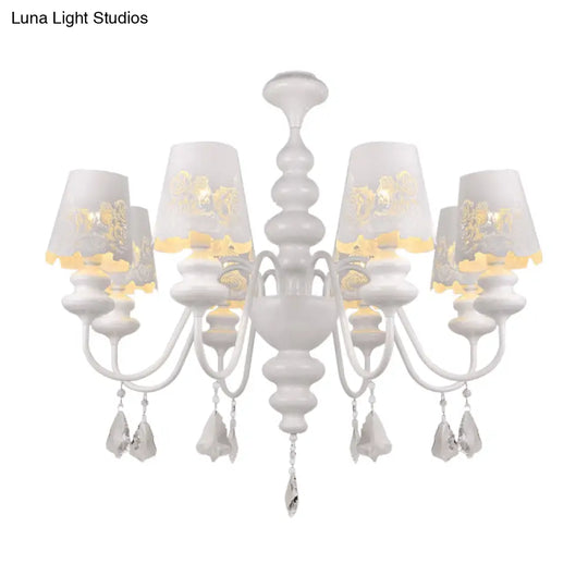 Contemporary Metal Cone Chandelier With Clear Crystal White Pendant Light