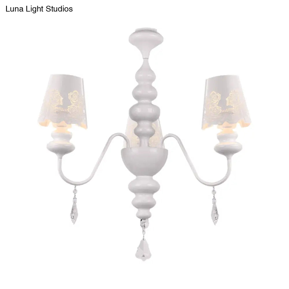 Contemporary Metal Cone Chandelier With Clear Crystal White Pendant Light