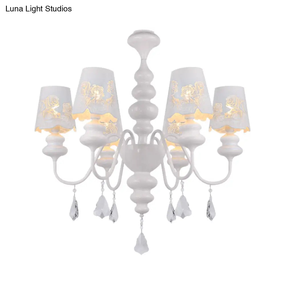 Contemporary Metal Cone Chandelier With Clear Crystal White Pendant Light