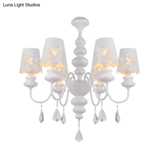 Contemporary Metal Cone Chandelier With Clear Crystal White Pendant Light